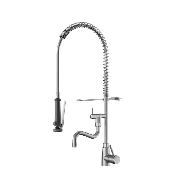 KWC 24.561.144.700FL Edelstahl-V2A GastroE Geschirrbrause, Einhebelmischer, Schwenkauslauf